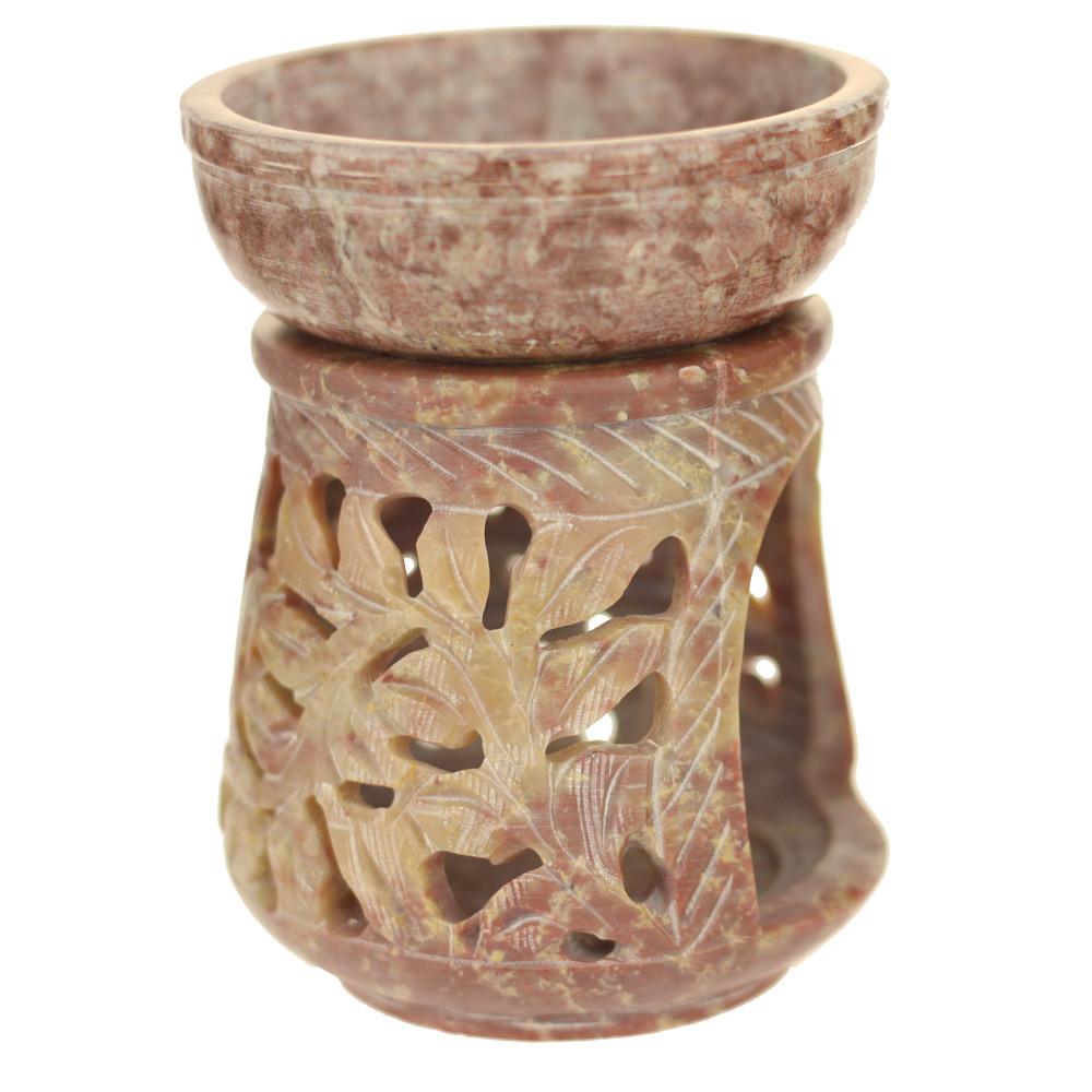 Oil Diffuser - Leaf engraving Soapstone Aroma Lamp - 4"